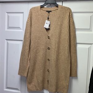 Adrianna Papell Long Button Up Rib Cardigan